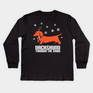 Dachshund Through The Snow TShirt - Ugly Christmas Funny Kids Long Sleeve T-Shirt